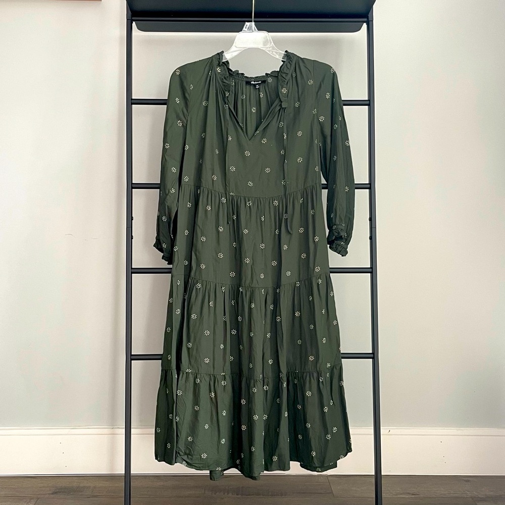 Madewell Dark Green Floral Long Sleeve Dress